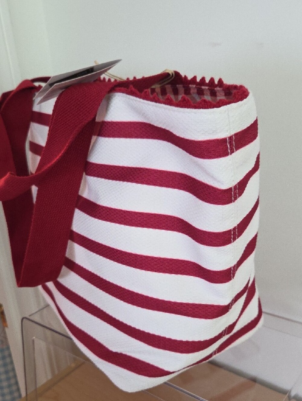 Striped Red & White Canvas Reversible Tote Bag - Nautical Style - Picture 3 of 4